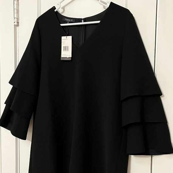 Lafayette 148 New York NWT black shift dress volume sleeve size medium - Picture 6 of 11
